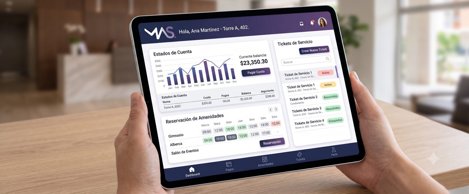 Plataforma digital para condóminos en tablet